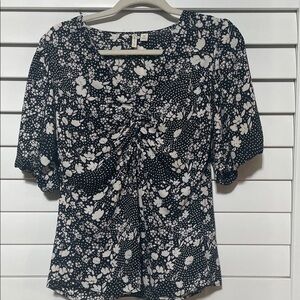 Cato Black and White Floral Ruched Front Blouse